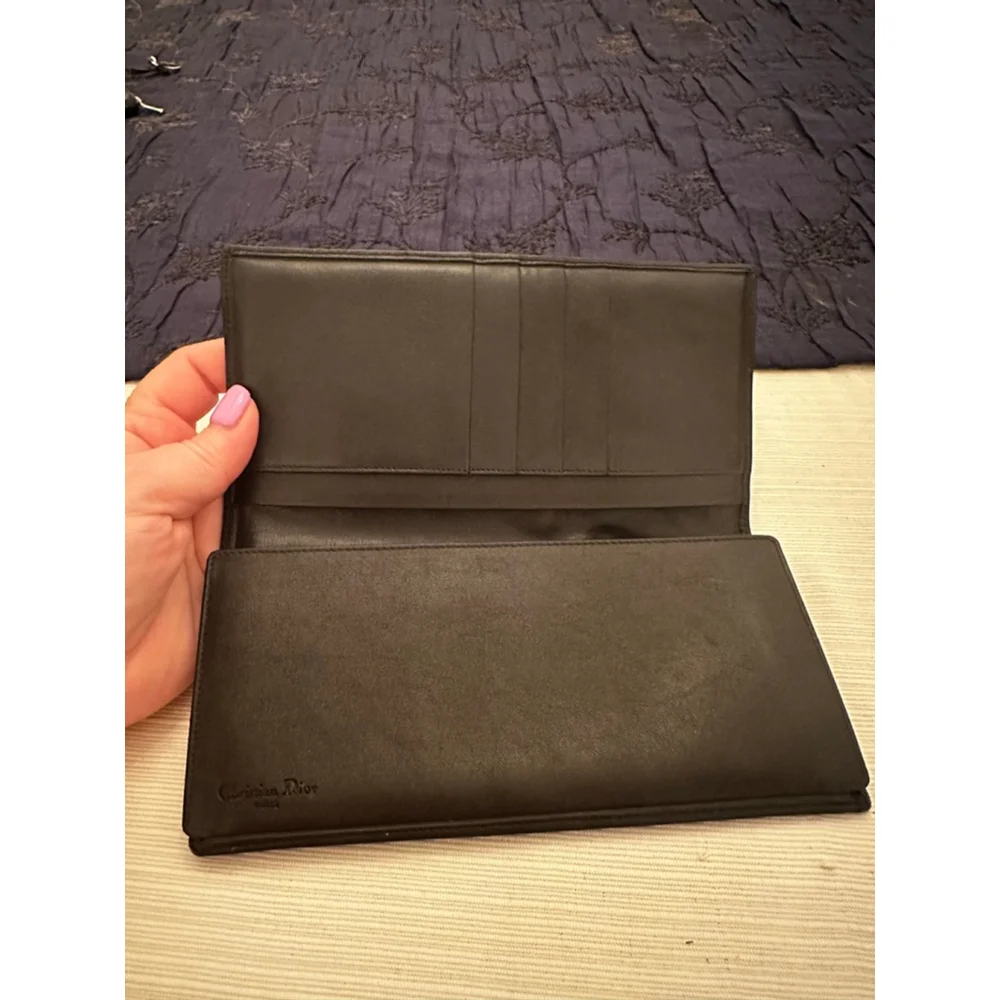 Dior Black Leather Honeycomb Long Wallet